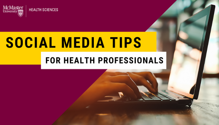 Laptop with a pair of hands working on Social Media Tips for Health Professionals
