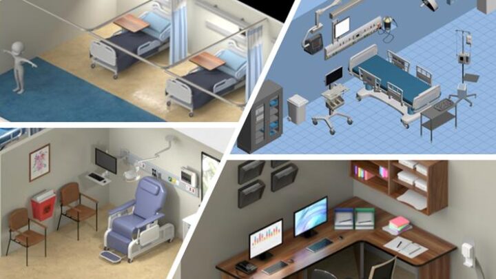 Collage of four pictures showing a virtual emergency room