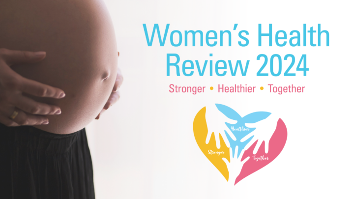 Womens Health Review logo with a pregnant women
